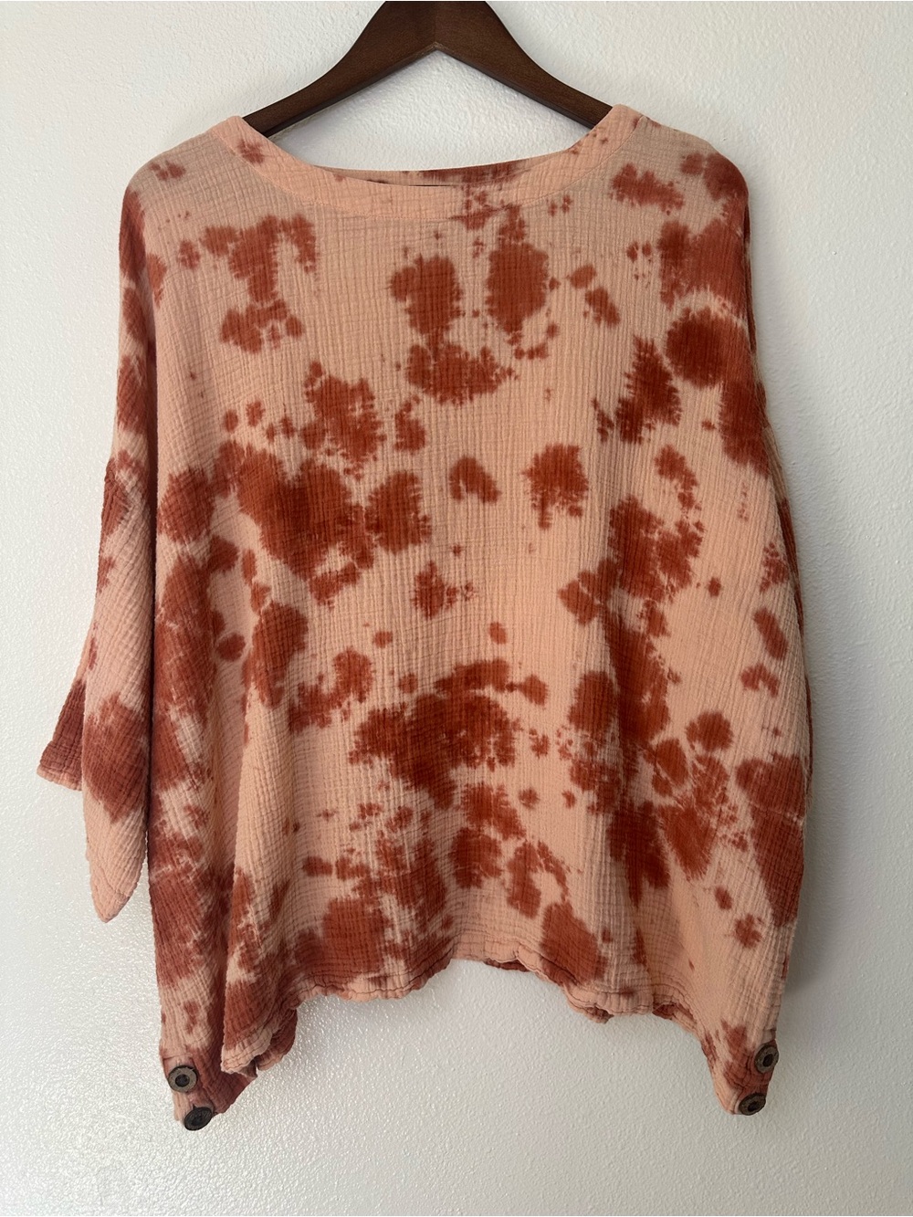 J. Jill Pure Jill Relaxed Peach Tie-Dye Button Hem Tunic
